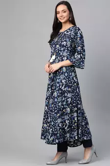 Women'S Rayon Floral Printed Anarkali Kurta