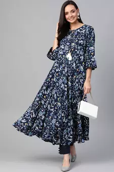 Women'S Rayon Floral Printed Anarkali Kurta