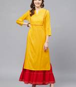 Women'S Rayon Slub Straight Pintucks Kurta (Yellow)