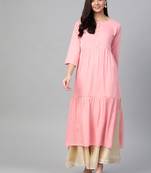 Women'S Rayon Slub Tiered Kurta (Pink)
