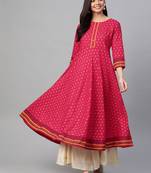 Women'S Cotton Slub Gold Printed Anarkali Kurta