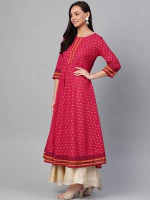 Women'S Cotton Slub Gold Printed Anarkali Kurta 2