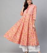 Women'S Cotton Floral Printed Anarkali Kurta