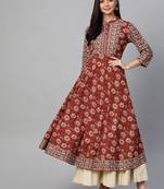 Women'S Cotton Floral Printed Yoke Design Anarkali Kurta