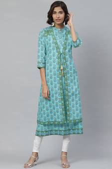 Women'S Cotton Floral Print Jacket Style Kurta