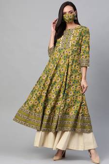 Women'S Cotton Floral Printed Anarkali Kurta