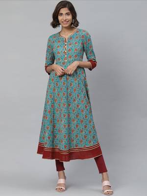 Women'S Kantha Floral Print Anarkali Kurta 1