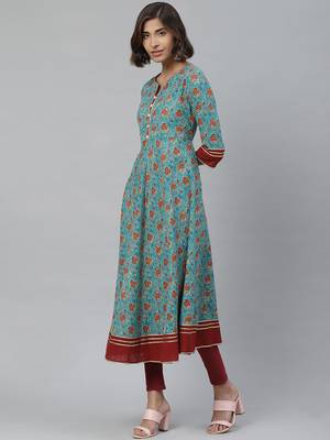 Women'S Kantha Floral Print Anarkali Kurta 2
