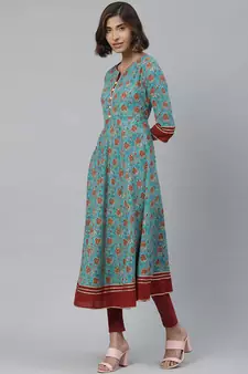 Women'S Kantha Floral Print Anarkali Kurta