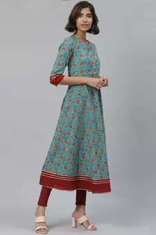 Women'S Kantha Floral Print Anarkali Kurta