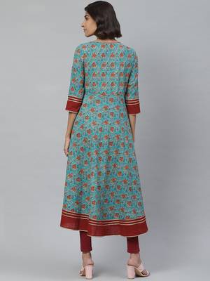 Women'S Kantha Floral Print Anarkali Kurta 4