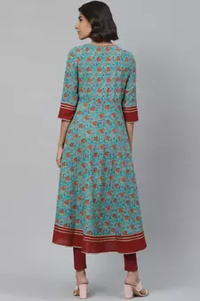 Women'S Kantha Floral Print Anarkali Kurta