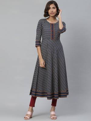 Women'S Cotton Floral Print Anarkali Kurta 1