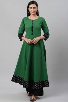 Women'S Cotton Slub Green Anarkali Kurta