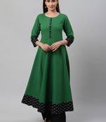 Women'S Cotton Slub Green Anarkali Kurta