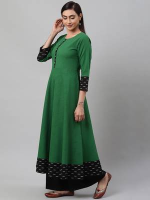 Women'S Cotton Slub Green Anarkali Kurta 2