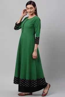 Women'S Cotton Slub Green Anarkali Kurta