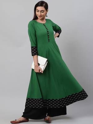 Women'S Cotton Slub Green Anarkali Kurta 3