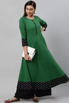 Women'S Cotton Slub Green Anarkali Kurta