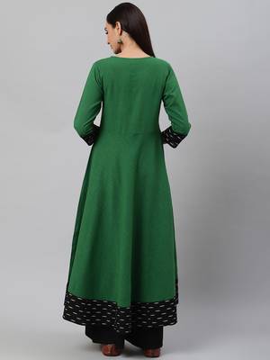 Women'S Cotton Slub Green Anarkali Kurta 4