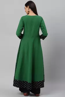 Women'S Cotton Slub Green Anarkali Kurta