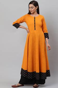 Women'S Cotton Slub Mustard Anarkali Kurta