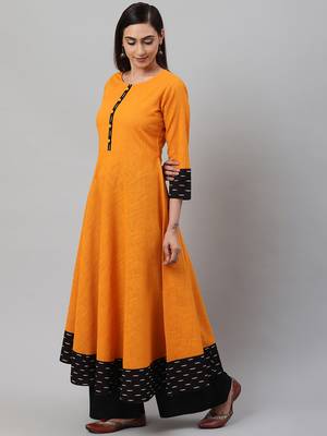 Women'S Cotton Slub Mustard Anarkali Kurta 2