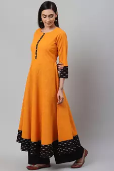Women'S Cotton Slub Mustard Anarkali Kurta