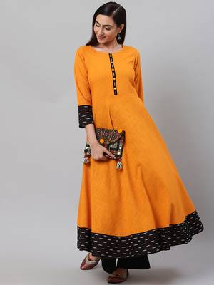 Women'S Cotton Slub Mustard Anarkali Kurta 3