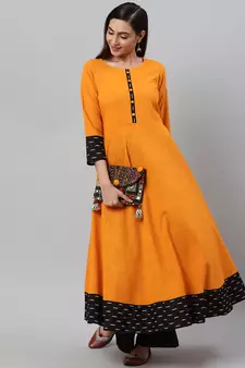 Women'S Cotton Slub Mustard Anarkali Kurta