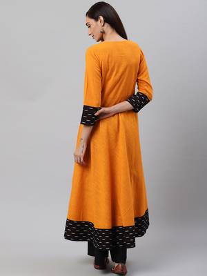 Women'S Cotton Slub Mustard Anarkali Kurta 4