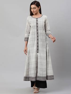 Women'S Cotton Slub Geomatrical Printed Anarkali Kurta 1
