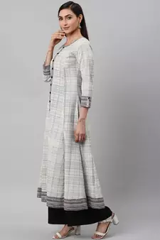 Women'S Cotton Slub Geomatrical Printed Anarkali Kurta