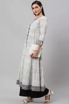 Women'S Cotton Slub Geomatrical Printed Anarkali Kurta