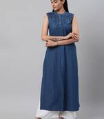 Women'S Denim Pintucks Sleeveless Straight Kurta