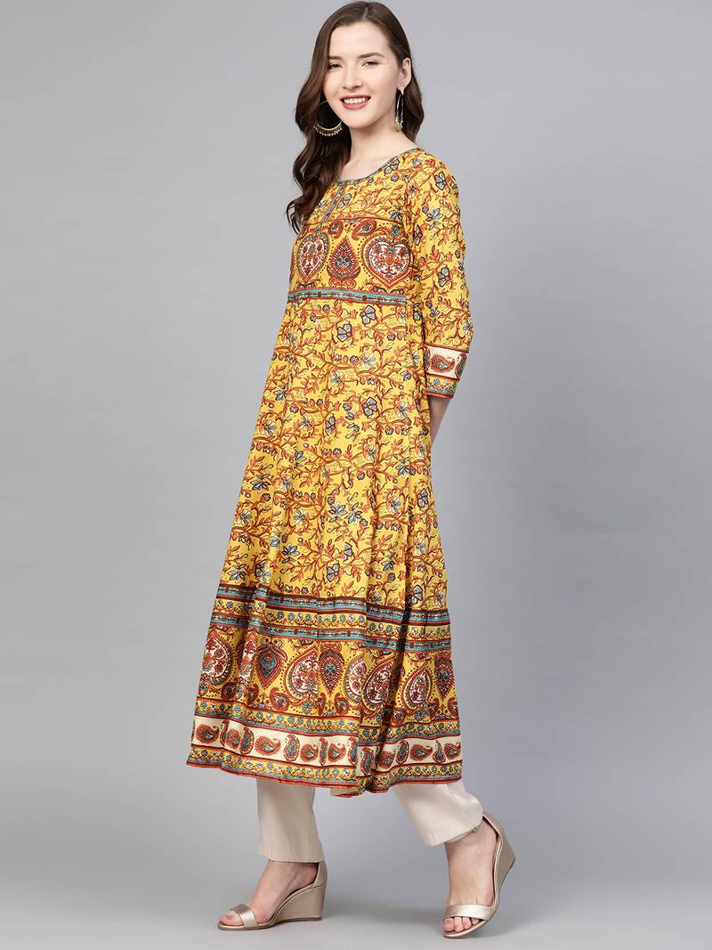 Women'S Rayon Floral Printed  Anarkali Kurta