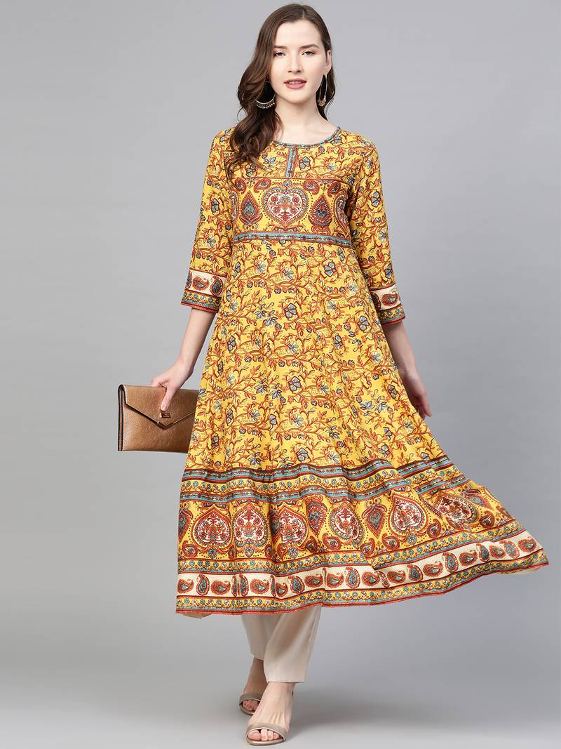 Women'S Rayon Floral Printed  Anarkali Kurta