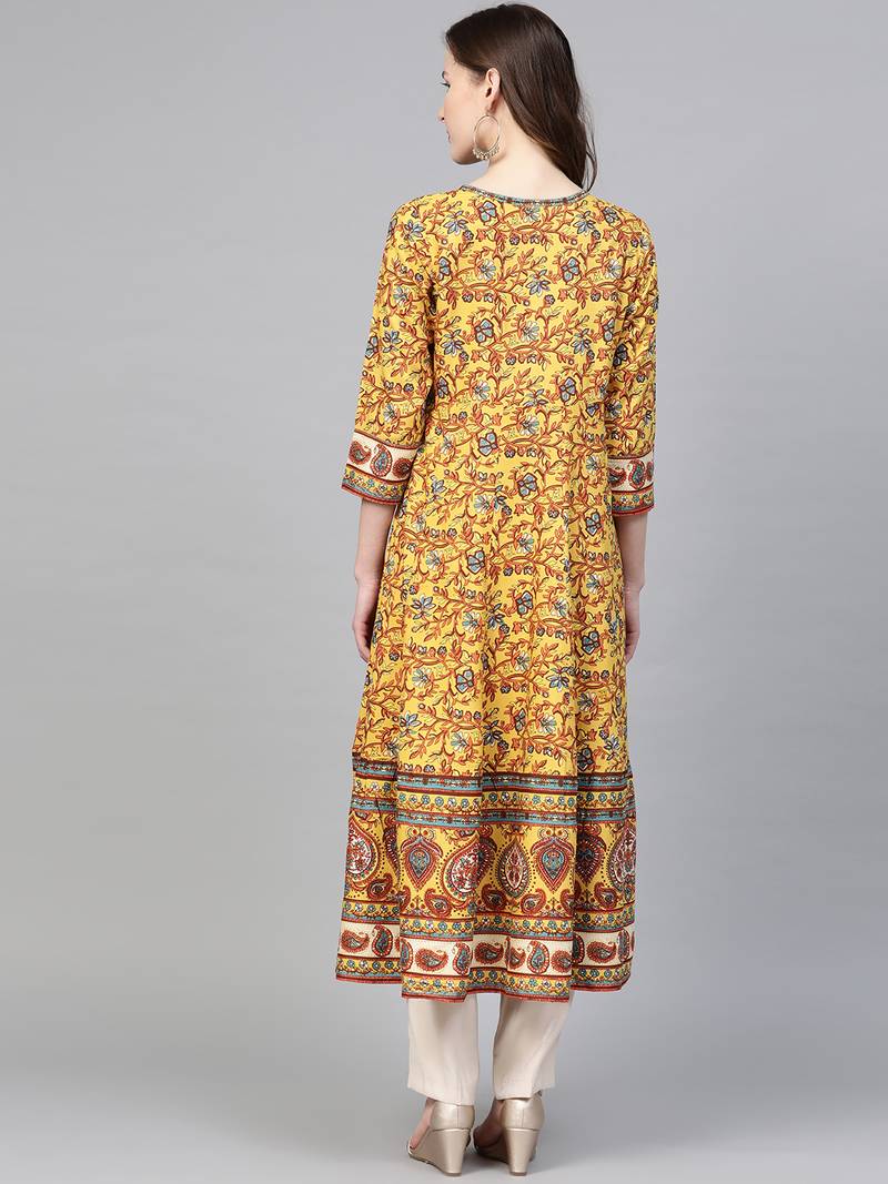 Women'S Rayon Floral Printed  Anarkali Kurta