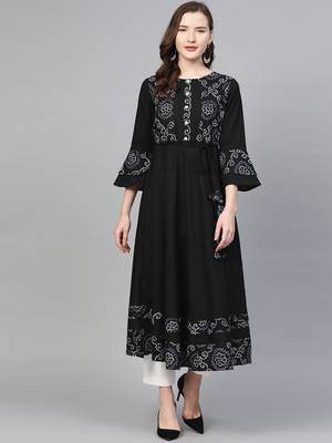 Women'S Cotton Slub Bandhej Print Anarkali Kurta 1