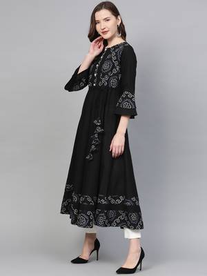 Women'S Cotton Slub Bandhej Print Anarkali Kurta 2