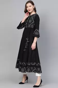 Women'S Cotton Slub Bandhej Print Anarkali Kurta