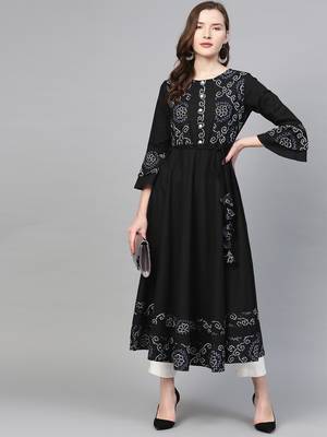 Women'S Cotton Slub Bandhej Print Anarkali Kurta 3