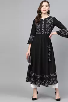 Women'S Cotton Slub Bandhej Print Anarkali Kurta