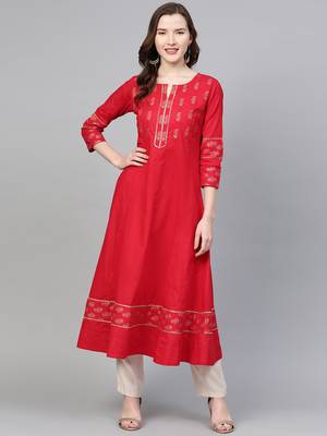 Women'S Cotton Floral Printed Anarkali Kurta 1