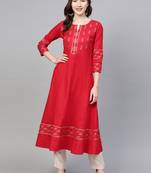 Women'S Cotton Floral Printed Anarkali Kurta