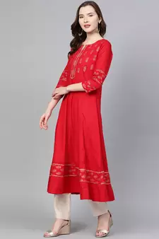 Women'S Cotton Floral Printed Anarkali Kurta