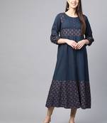 Women'S Rayon Floral Printed Anarkali Kurta (Blue)