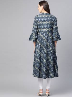 Women'S Cotton Floral Printed Anarkali Kurta (Blue) 3