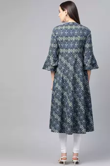 Women'S Cotton Floral Printed Anarkali Kurta (Blue)