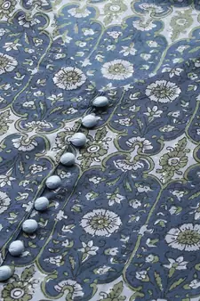Women'S Cotton Floral Printed Anarkali Kurta (Blue)